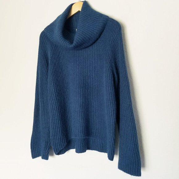 J. Crew Point Sur Ribbed Turtleneck Sweater M Chunky Teal Blue Mohair Wool  Knit - Picture 4 of 14